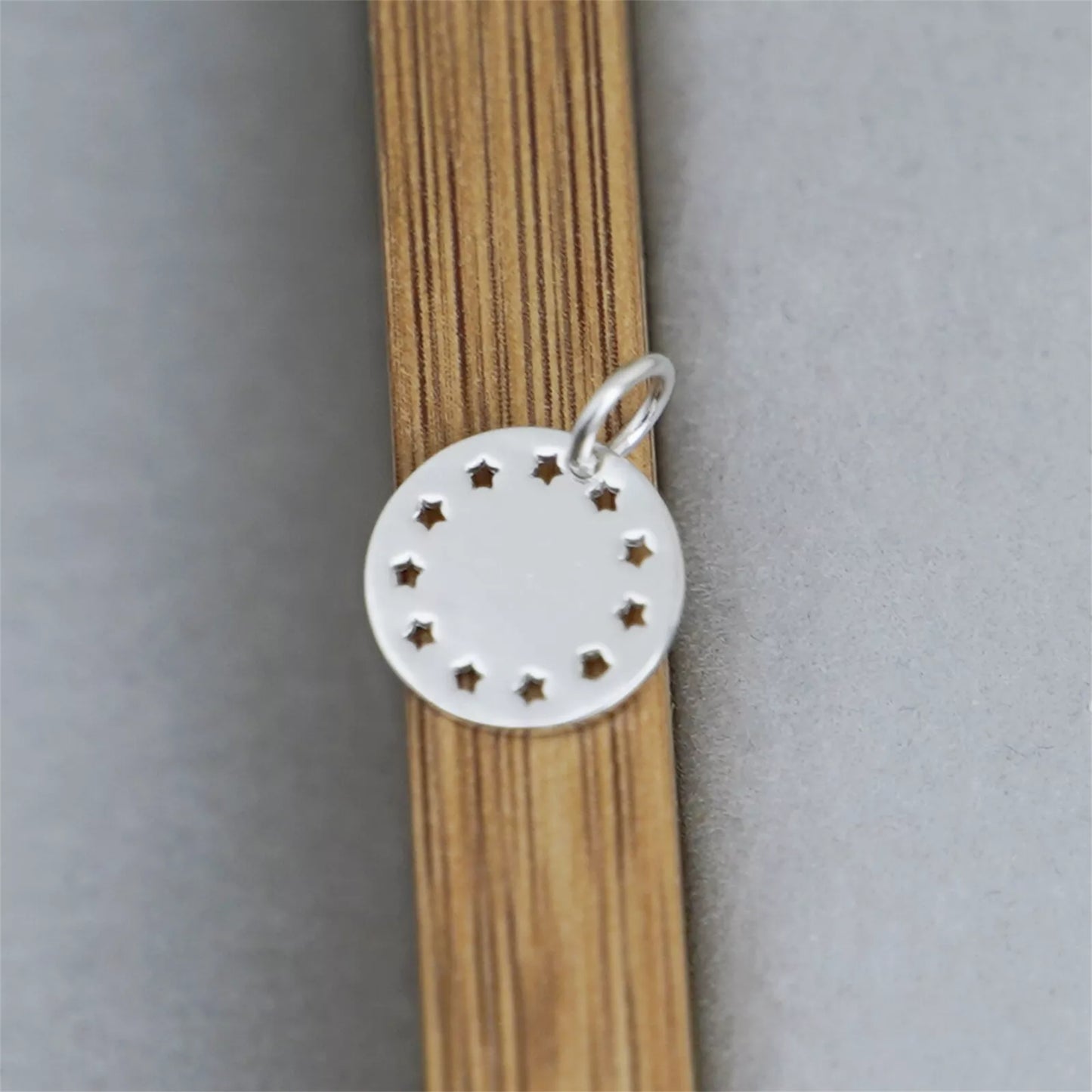 Sterling Silver Shiny Dome Disc Dot Circle Star Hollow-out Round Charm Pendant