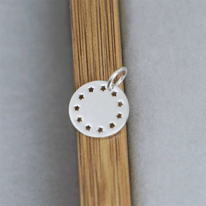Sterling Silver Shiny Dome Disc Dot Circle Star Hollow-out Round Charm Pendant