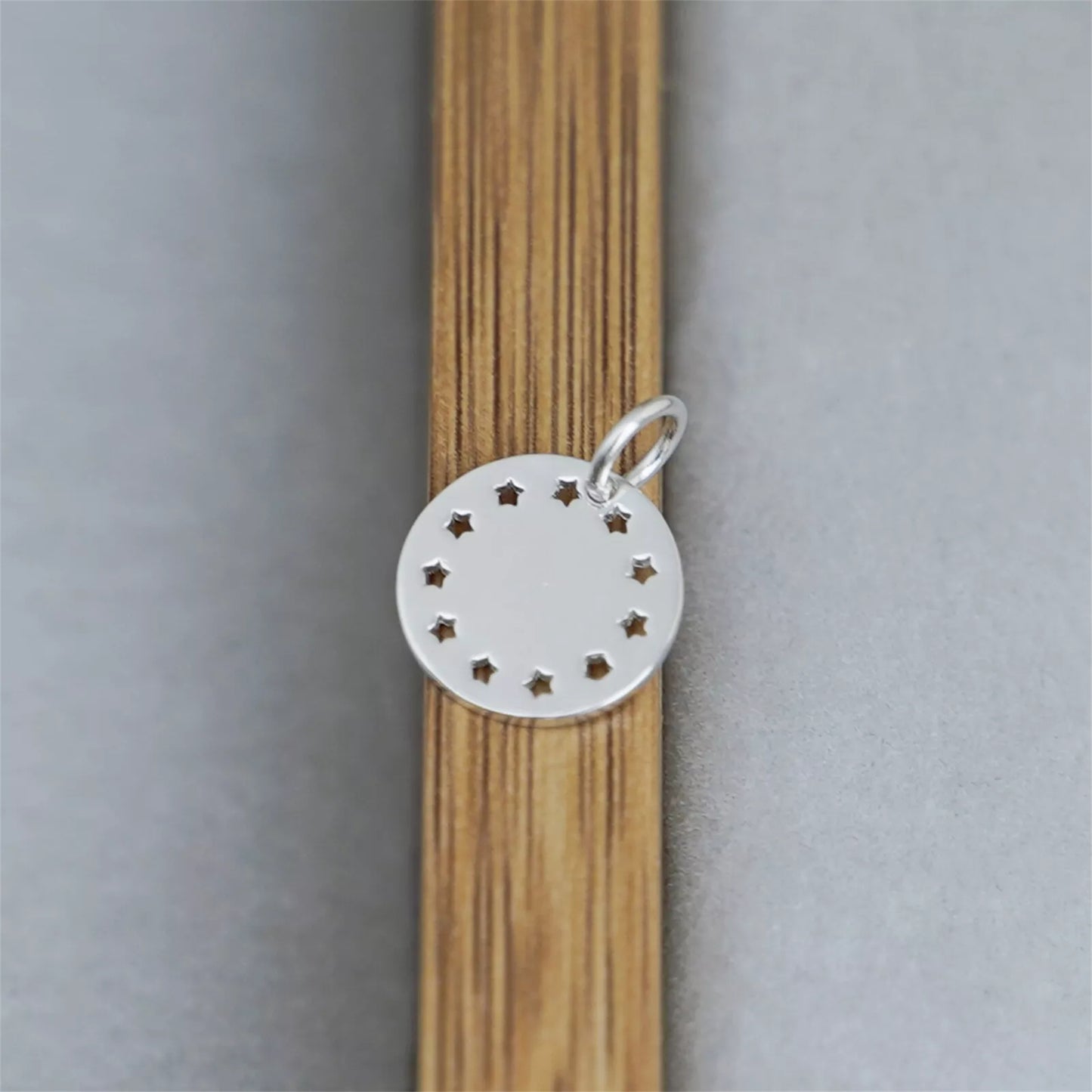 Sterling Silver Shiny Dome Disc Dot Circle Star Hollow-out Round Charm Pendant