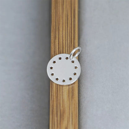 Sterling Silver Shiny Dome Disc Dot Circle Star Hollow-out Round Charm Pendant