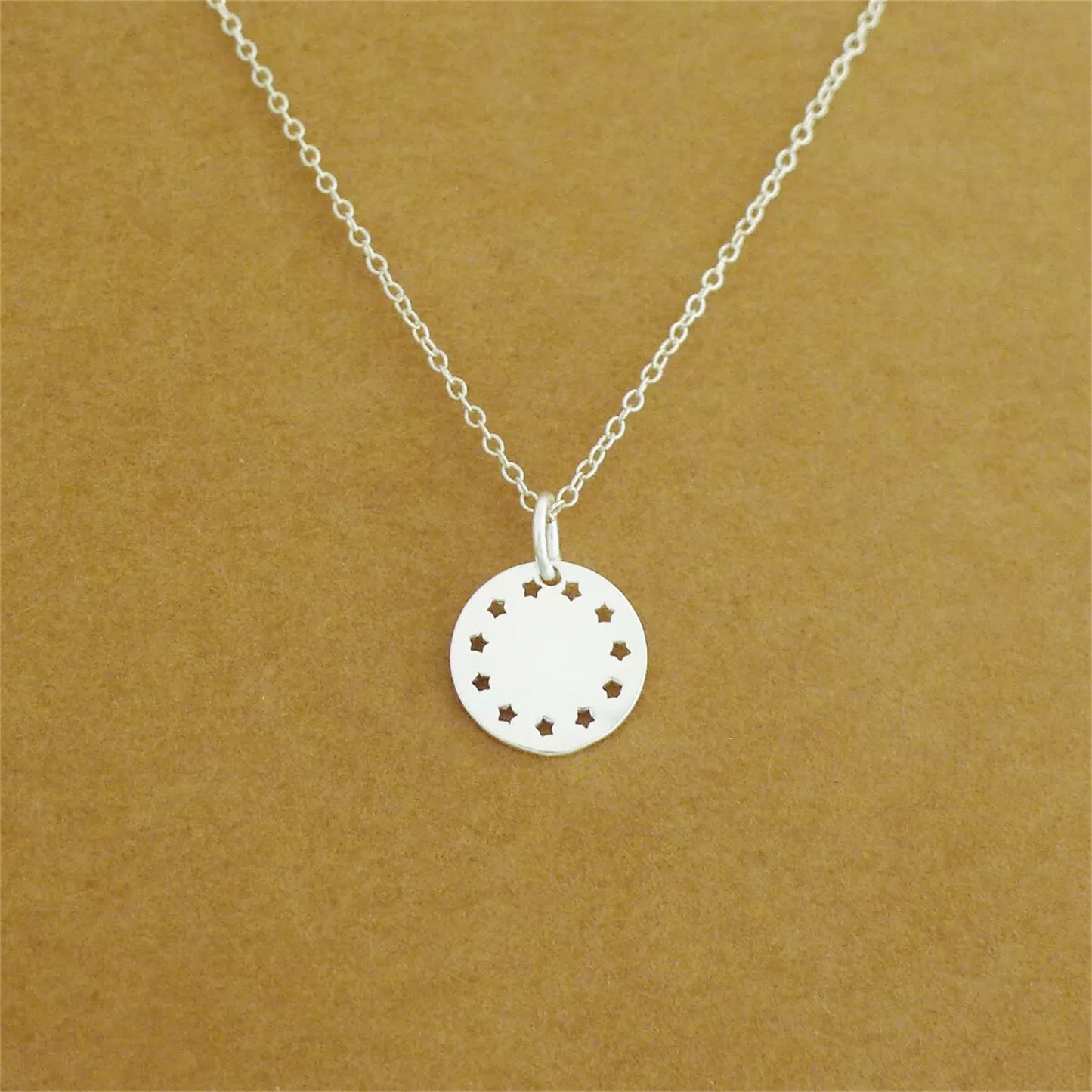 Sterling Silver Shiny Dome Disc Dot Circle Star Hollow-out Round Charm Pendant