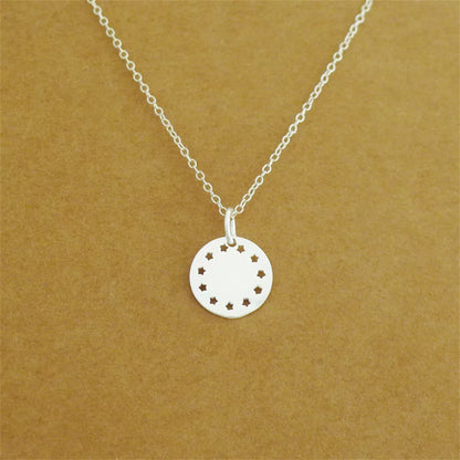 Sterling Silver Shiny Dome Disc Dot Circle Star Hollow-out Round Charm Pendant