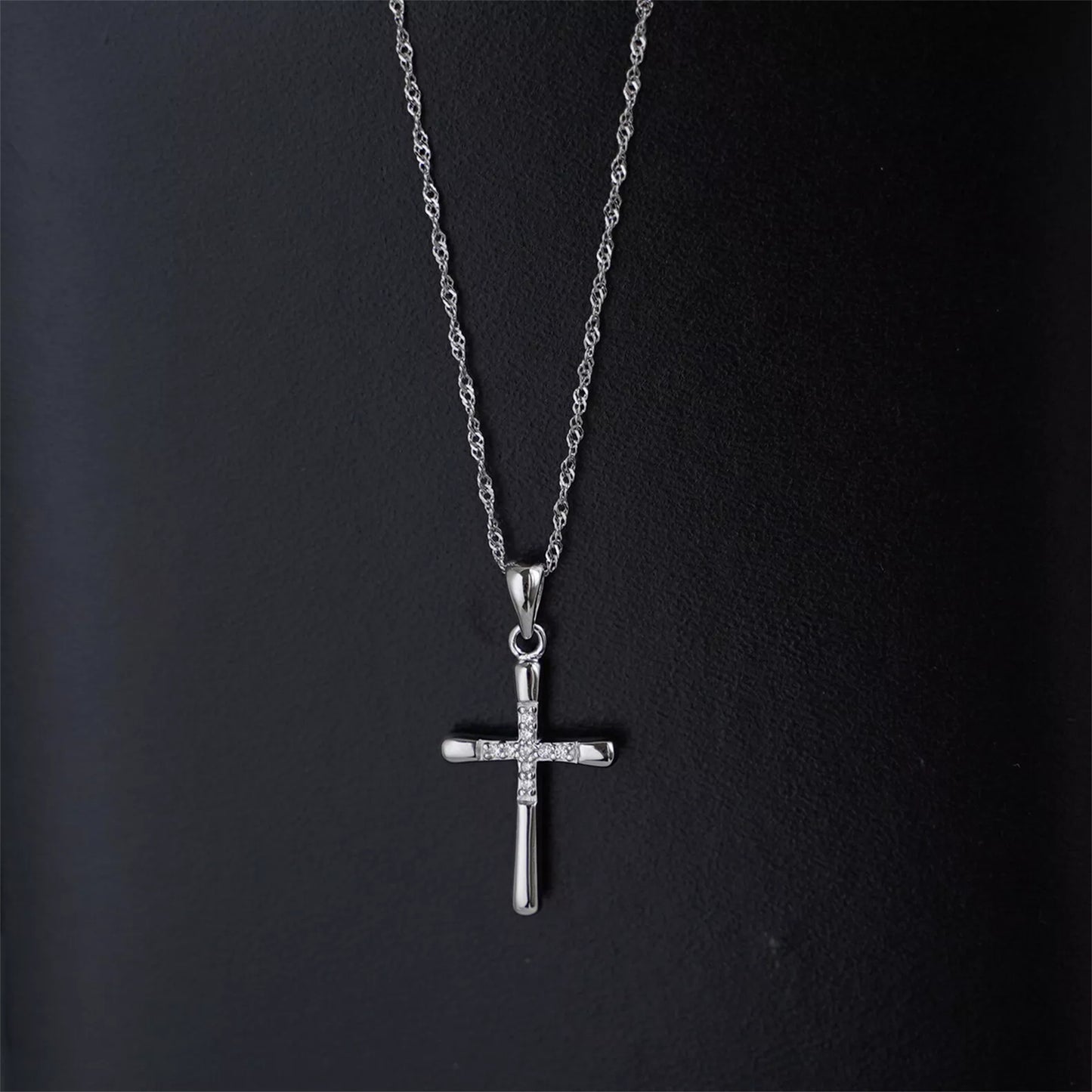 Sterling Silver CZ Paved Centre Cross Pendant, 31 x 15 mm