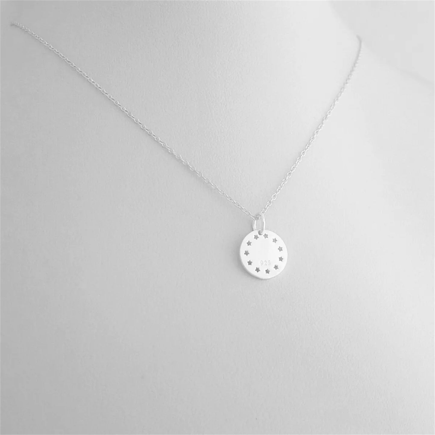 Sterling Silver Shiny Dome Disc Dot Circle Star Hollow-out Round Charm Pendant