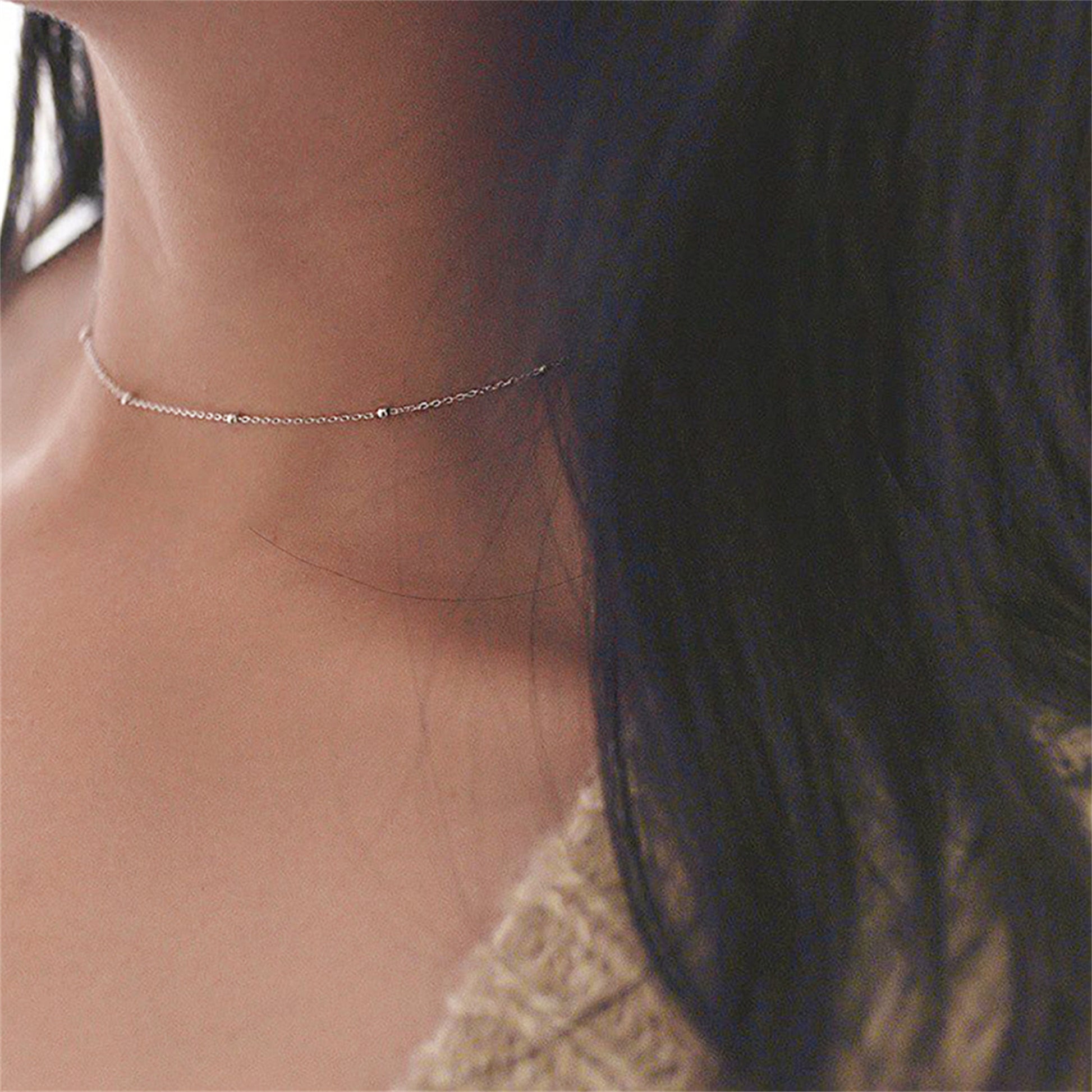 Sterling Silver Round Choker Necklace with 2mm Bobble Balls in 3 Tones - sugarkittenlondon