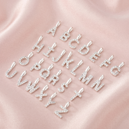 Sterling Silver Paved CZ MINI A-Z Letter Alphabet Initial DIY Charm Pendant