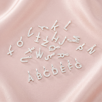 Sterling Silver Paved CZ MINI A-Z Letter Alphabet Initial DIY Charm Pendant