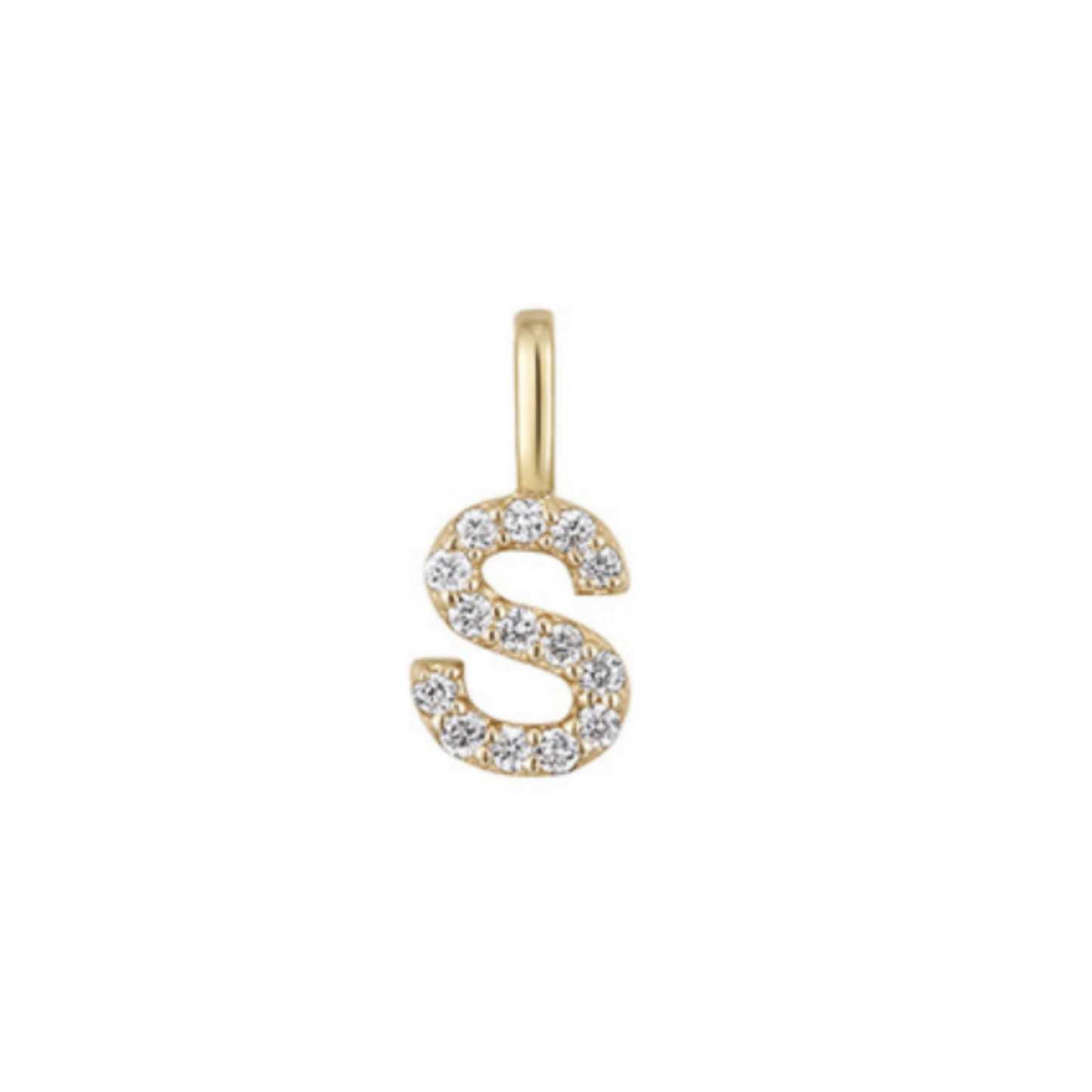 14K Gold on Sterling Silver Paved CZ MINI A-Z Letter Alphabet Initial DIY Charm Pendant 11 - 12mm