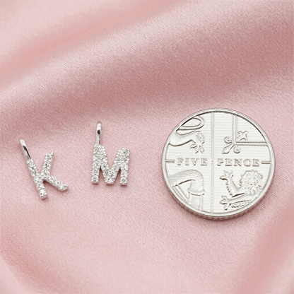 Sterling Silver Paved CZ MINI A-Z Letter Alphabet Initial DIY Charm Pendant