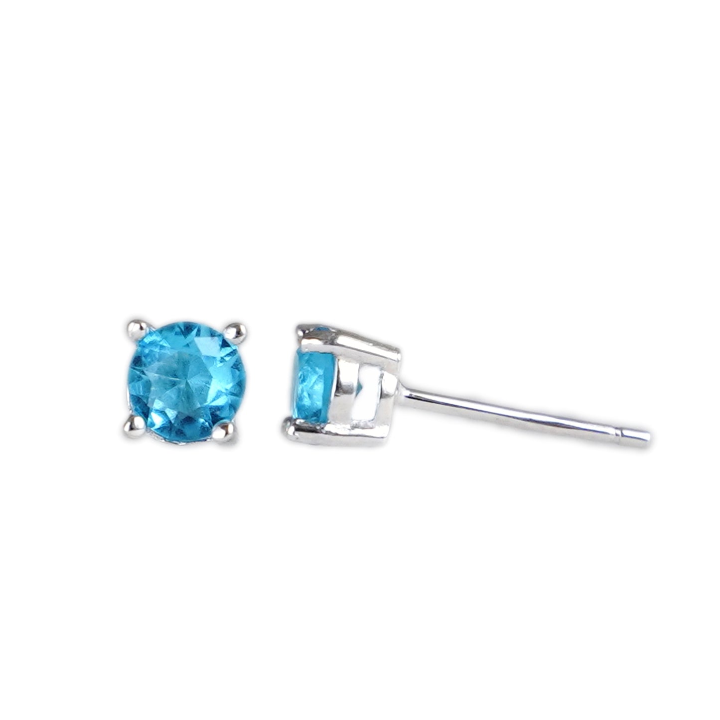 Sterling Silver 4 Claw Round 5mm CZ Stud Earrings 4 Stone Colours Sky Blue/Blue/Ruby/Clear - sugarkittenlondon