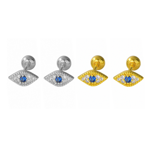 Sterling Silver Evil Eye Pendant with Blue and White CZ Barbell Bead Ball Screw Back Earringss