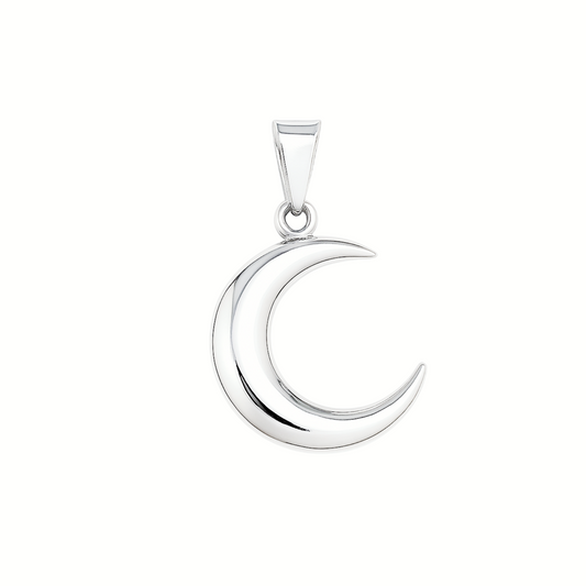 Sterling Silver Solid Polished Shiny Double Sided Crescent Moon Charm Pendant Necklace