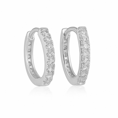 Sterling Silver 11mm Hoop Full Eternity CZ Hinged Sleeper Earrings 2 Tones