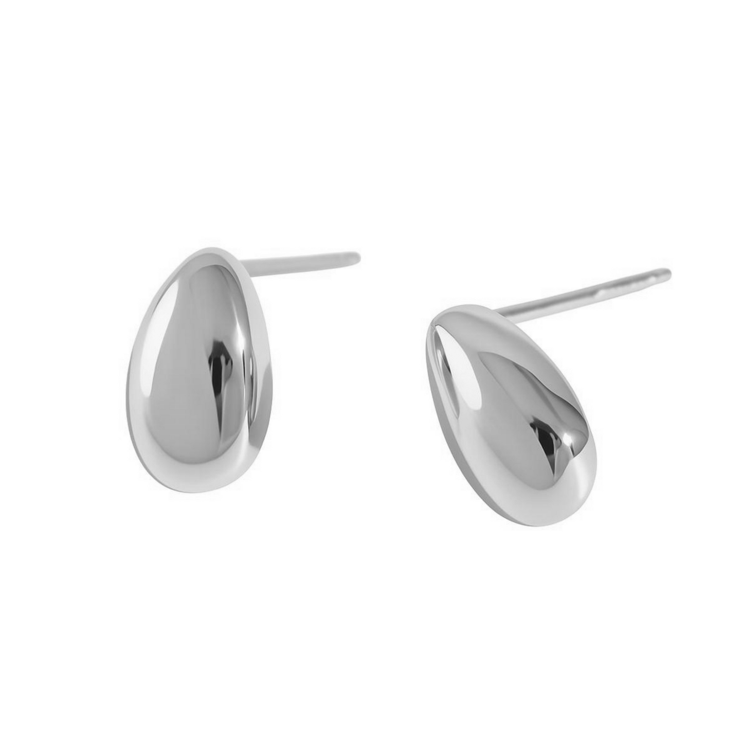 Sterling Silver Shiny Dome Waterdrop Pear Teardrop Stud Earrings - 2 Tones