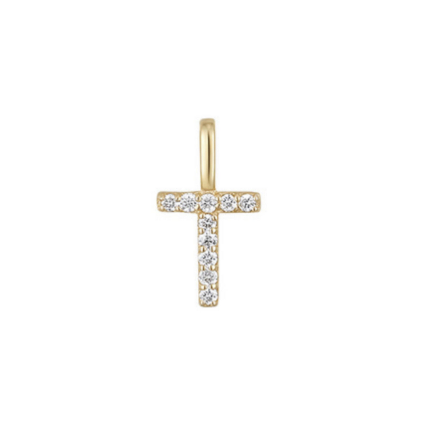 14K Gold on Sterling Silver Paved CZ MINI A-Z Letter Alphabet Initial DIY Charm Pendant 11 - 12mm
