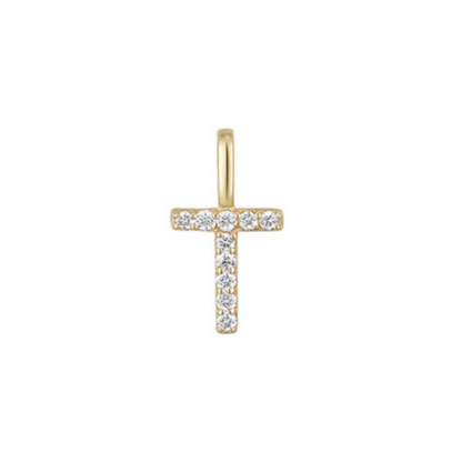14K Gold on Sterling Silver Paved CZ MINI A-Z Letter Alphabet Initial DIY Charm Pendant 11 - 12mm
