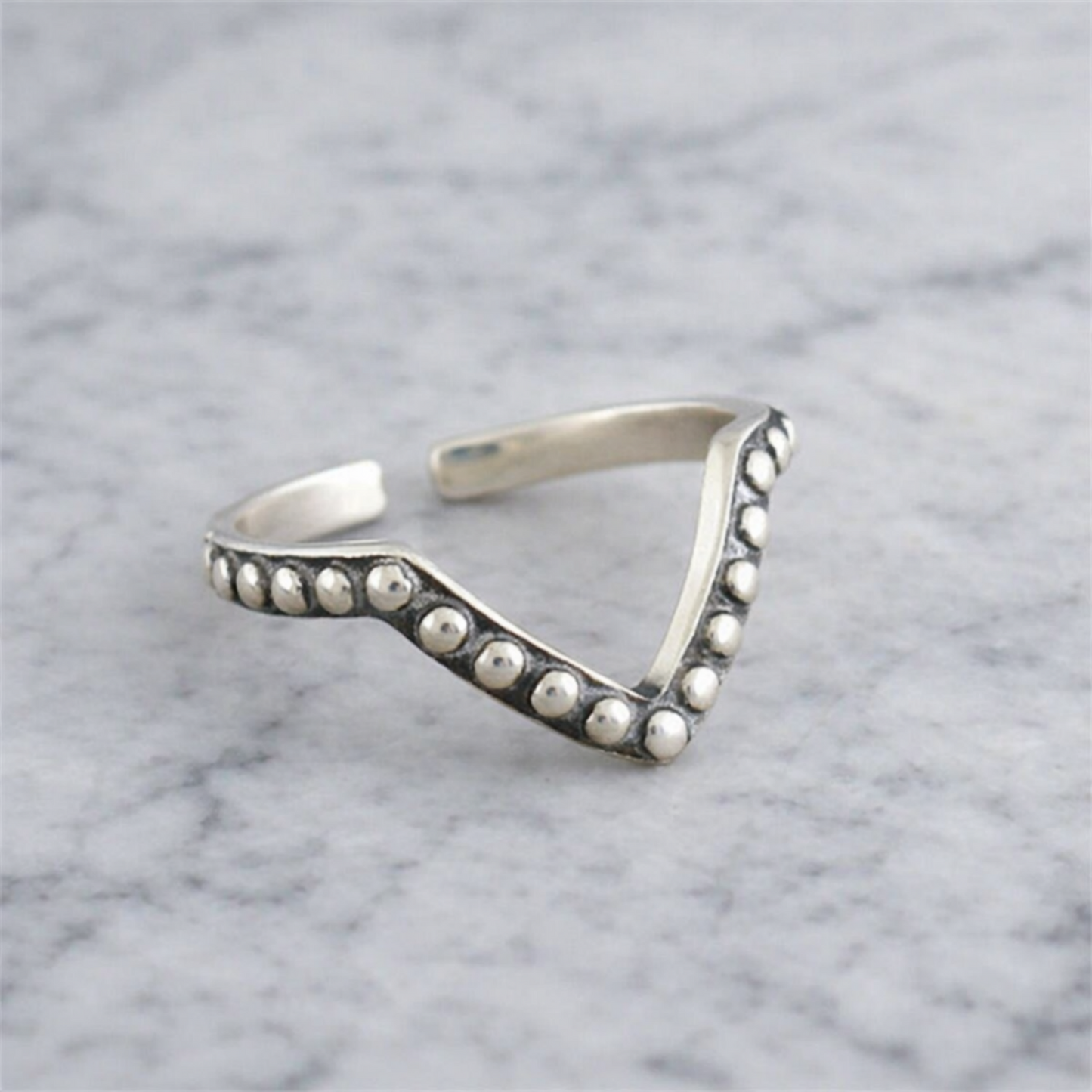 Sterling Silver Oxidised Chevron Ring with Beaded Stacking Design