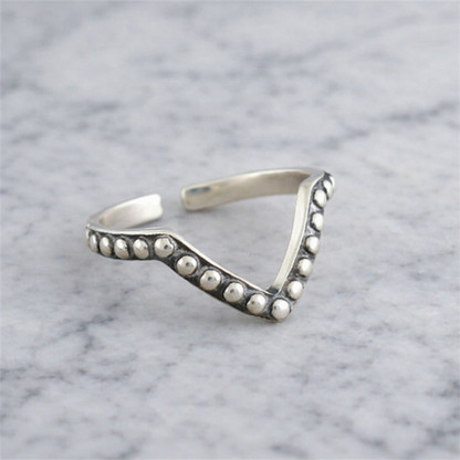 Sterling Silver Oxidised Chevron Ring with Beaded Stacking Design