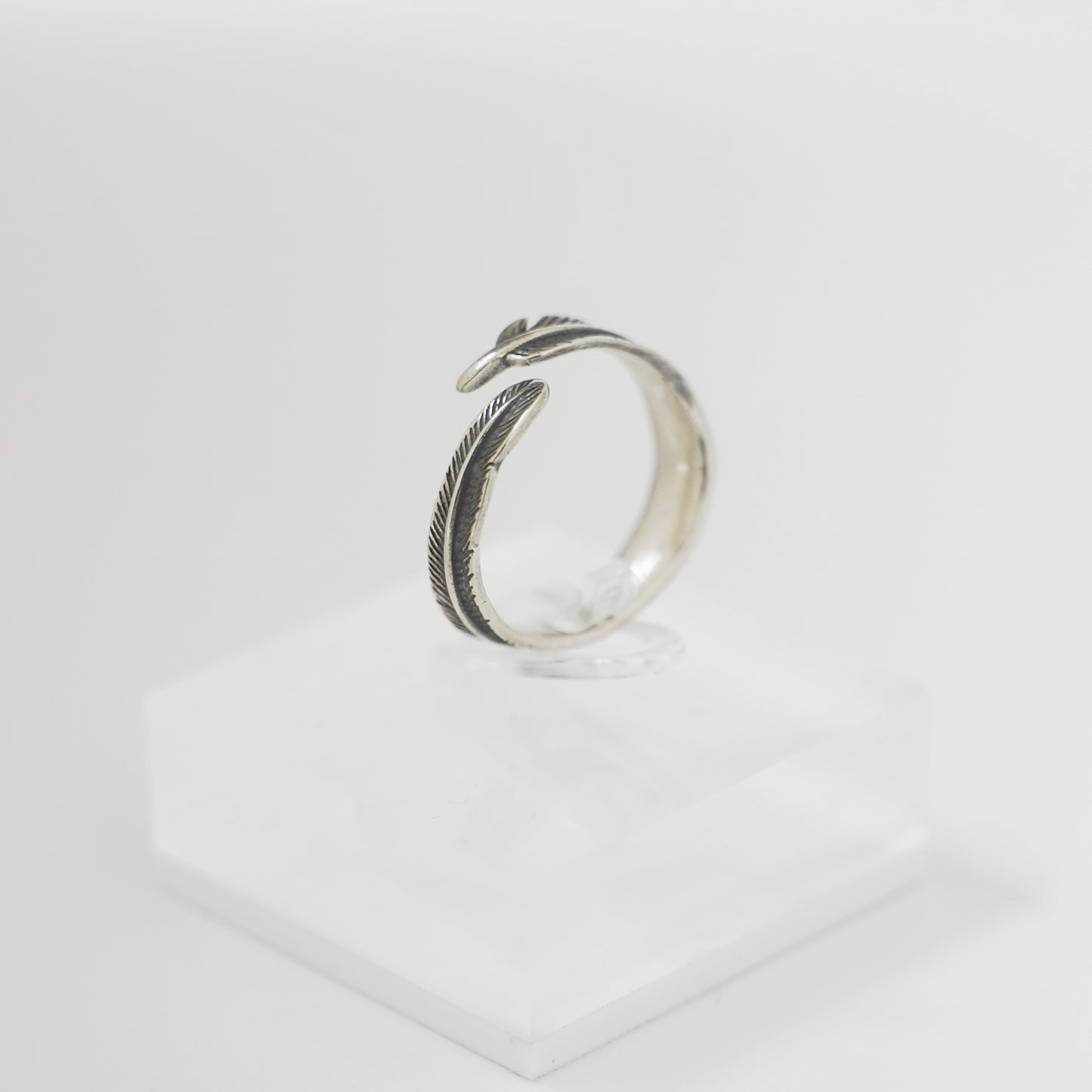 Sterling Silver Oxidised Feather Wing Angel Leaf Wrap Open Pinky Ring