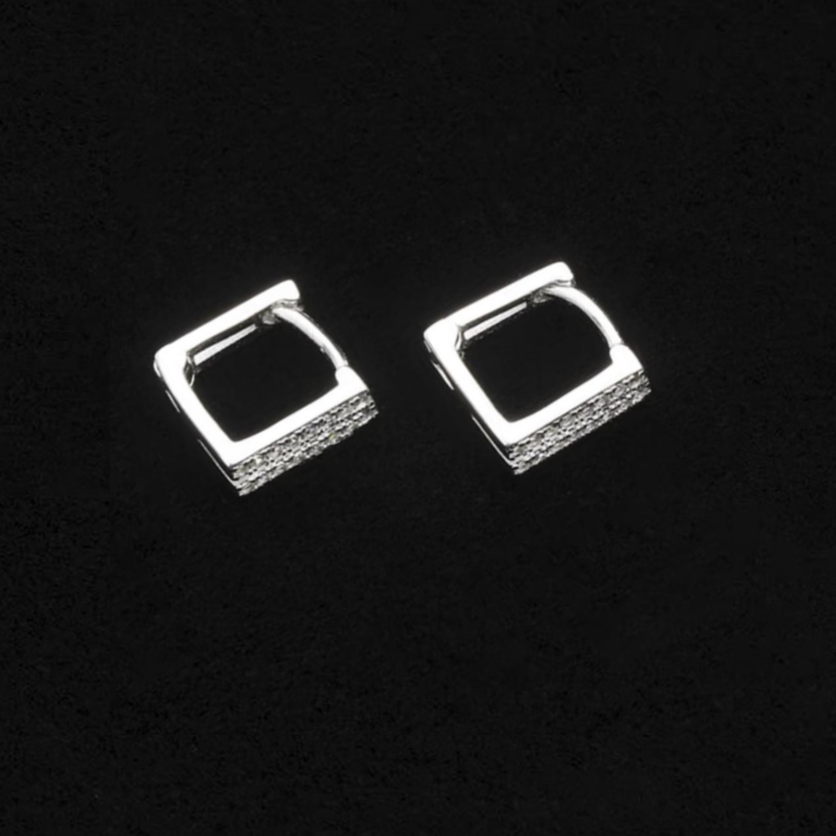 Sterling Silver Double Line Layer Square Paved CZ Cuff Hoop Earrings Unisex - sugarkittenlondon