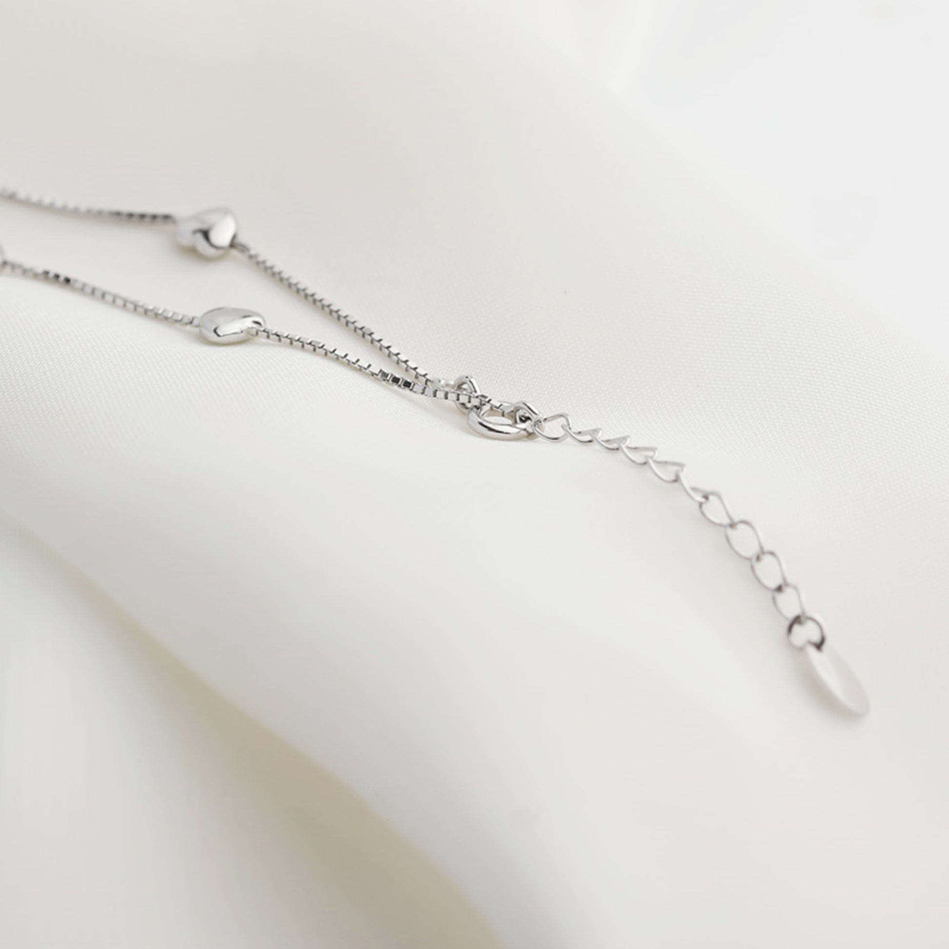 Love Hearts Bracelet in Rhodium Plated Sterling Silver with Box Chain - sugarkittenlondon