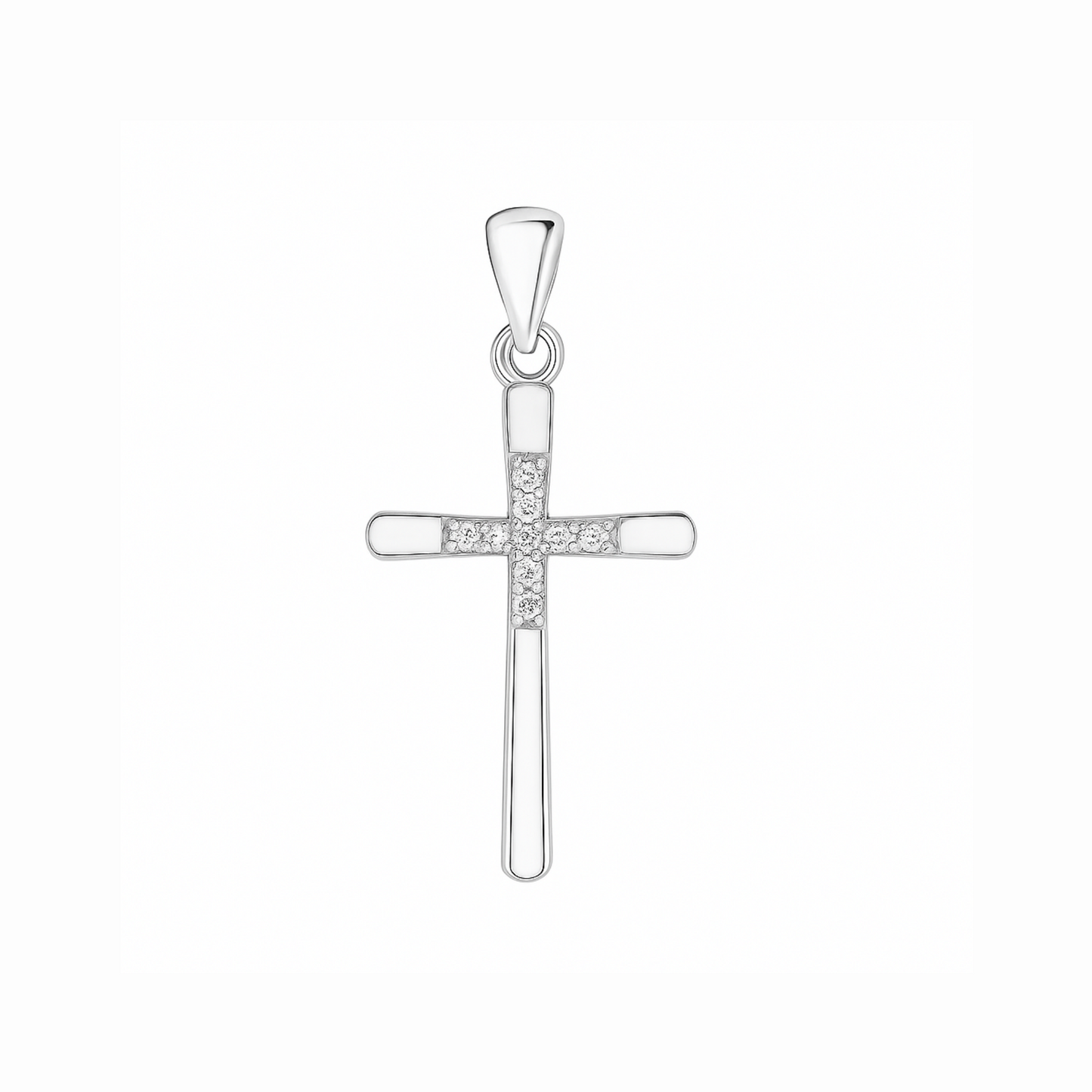 Sterling Silver CZ Paved Centre Cross Pendant, 31 x 15 mm