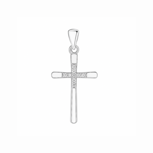 Sterling Silver CZ Paved Centre Cross Pendant, 31 x 15 mm