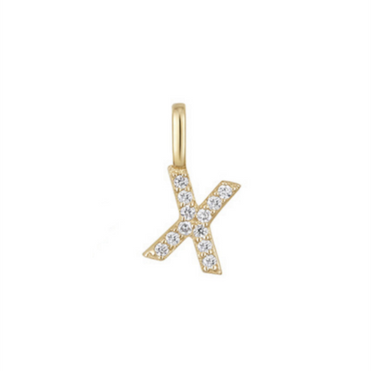 14K Gold on Sterling Silver Paved CZ MINI A-Z Letter Alphabet Initial DIY Charm