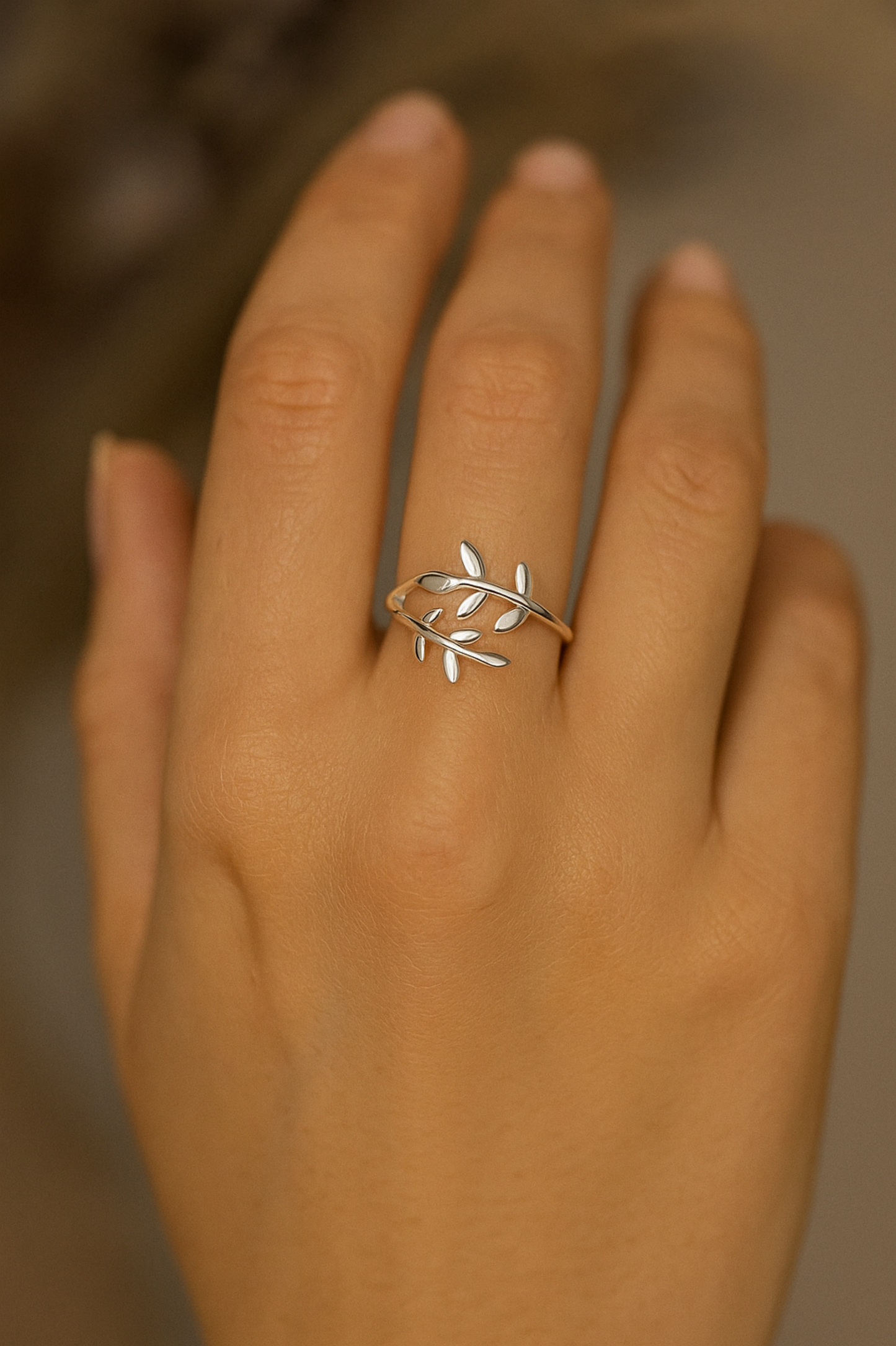 Sterling Silver Olive Leaf Laurel Wreath Roman Wrap Ring with Adjustable Size