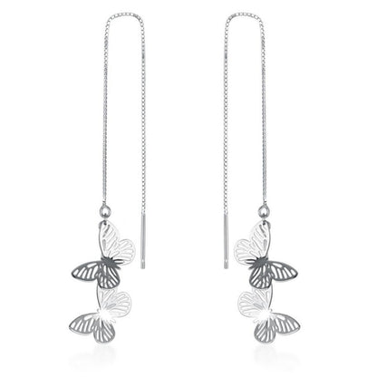 Sterling Silver Butterfly Light Dangle Drop Pull Through Threader Earrings