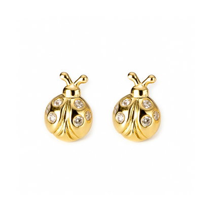 18K Gold on Sterling Silver Ladybird Stud Earrings with CZ