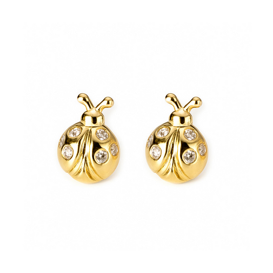 18K Gold on Sterling Silver Ladybird Stud Earrings with CZ