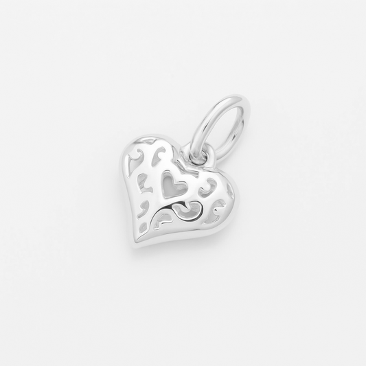 Sterling Silver 3D Hollow Out Filigree Love Heart Charm Pendant