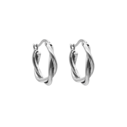 Sterling Silver Oxidized Solid 19mm Sleeper Twist Knot Creole Hoop Earrings