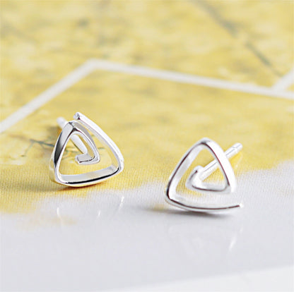 10 Pairs Sterling Silver Mini Triangular Triangle Pyramid Spiral Stud Earrings