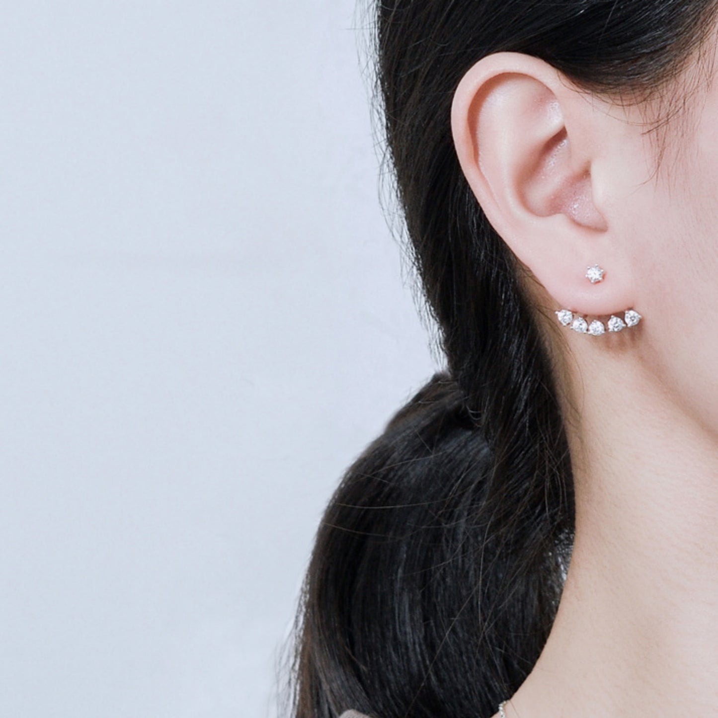 925 Sterling Silver CZ Sunlight Curved Bar Jacket Earrings - sugarkittenlondon