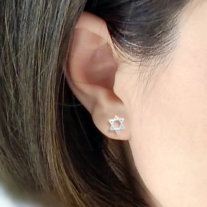 Sterling Silver 7.5mm Six Pointed Hex Star of David Stud Earrings - sugarkittenlondon