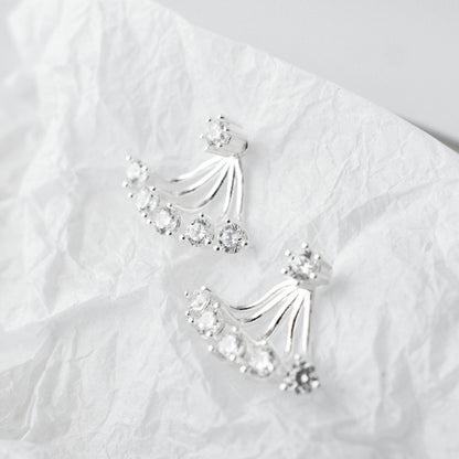 925 Sterling Silver CZ Sunlight Curved Bar Jacket Earrings - sugarkittenlondon