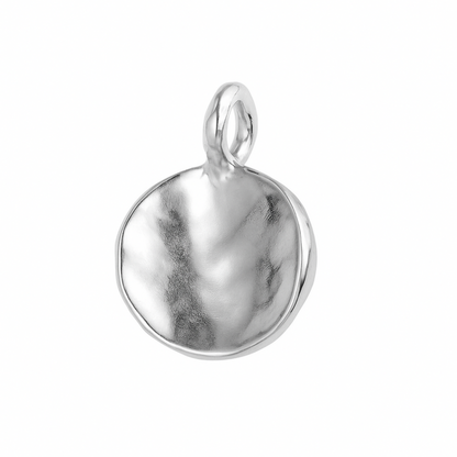 Sterling Silver Concave Hammered Bent Round Dot Disc Pebble Circle Charm
