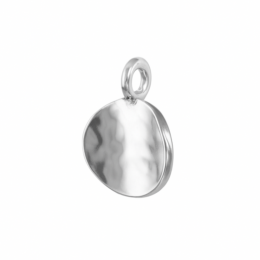 Sterling Silver Concave Hammered Bent Round Dot Disc Pebble Circle Charm