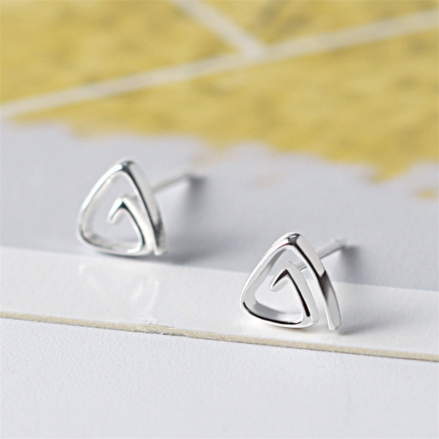 10 Pairs Sterling Silver Mini Triangular Triangle Pyramid Spiral Stud Earrings