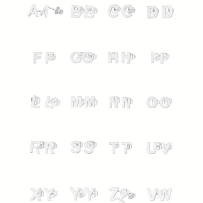 A–Z initial stud earrings, silver-tone letter studs in assorted pairs