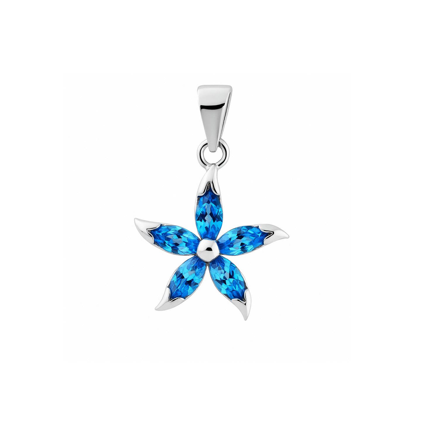 925 Sterling Silver Flower Pendant with Light Blue Sapphire CZ