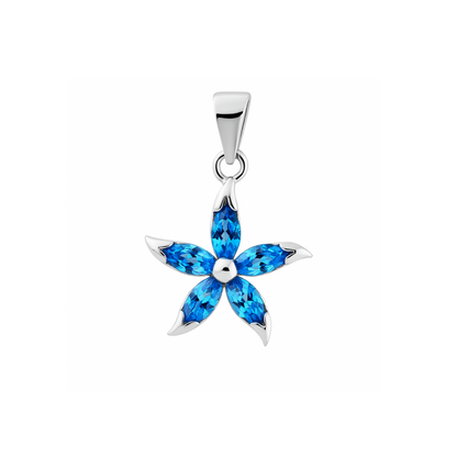 925 Sterling Silver Flower Pendant with Light Blue Sapphire CZ