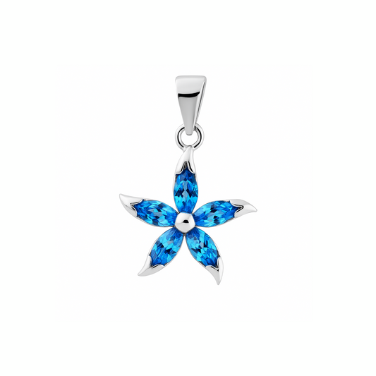 925 Sterling Silver Flower Pendant with Light Blue Sapphire CZ
