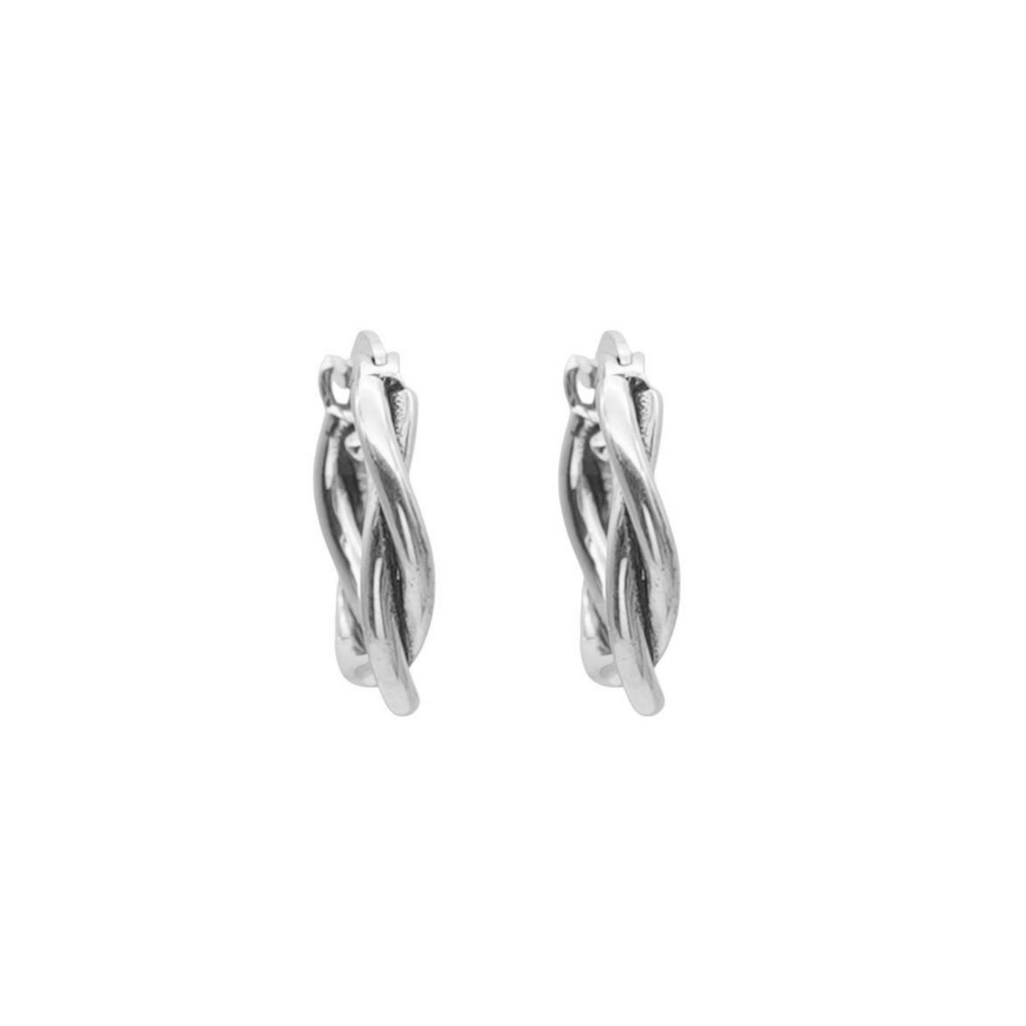 Sterling Silver Oxidized Solid 19mm Sleeper Twist Knot Creole Hoop Earrings