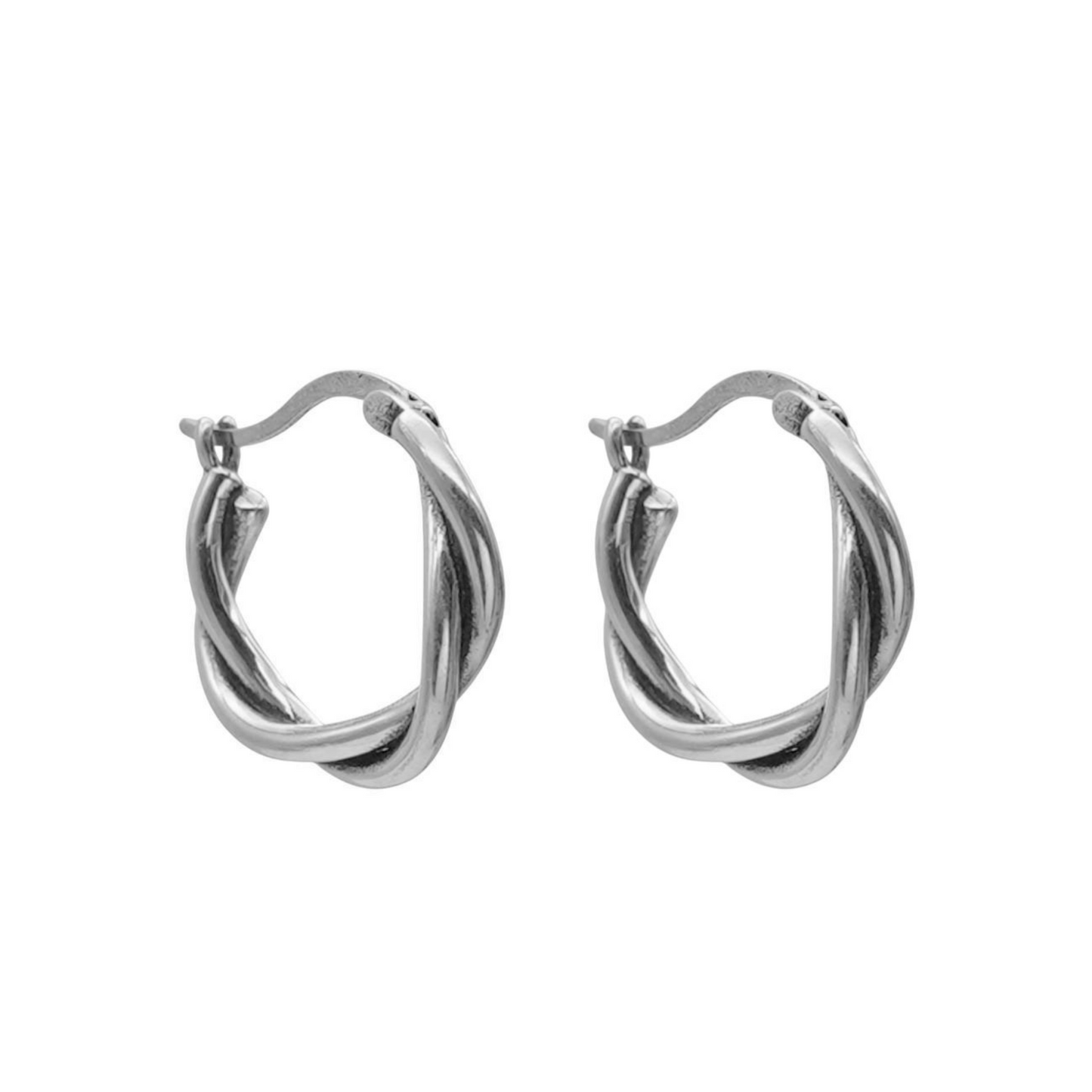 Sterling Silver Oxidized Solid 19mm Sleeper Twist Knot Creole Hoop Earrings