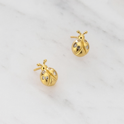 18K Gold on Sterling Silver Ladybird Stud Earrings with CZ