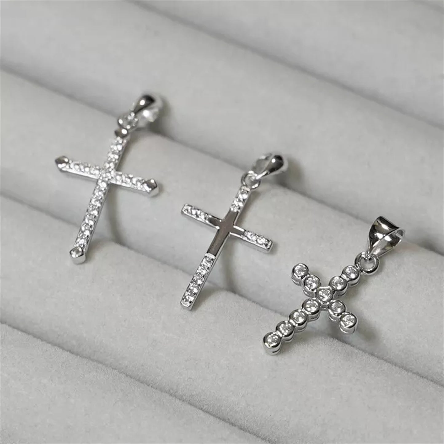 Sterling Silver Passion Cross Pointed Cross Paved CZ Pendant Necklace - sugarkittenlondon