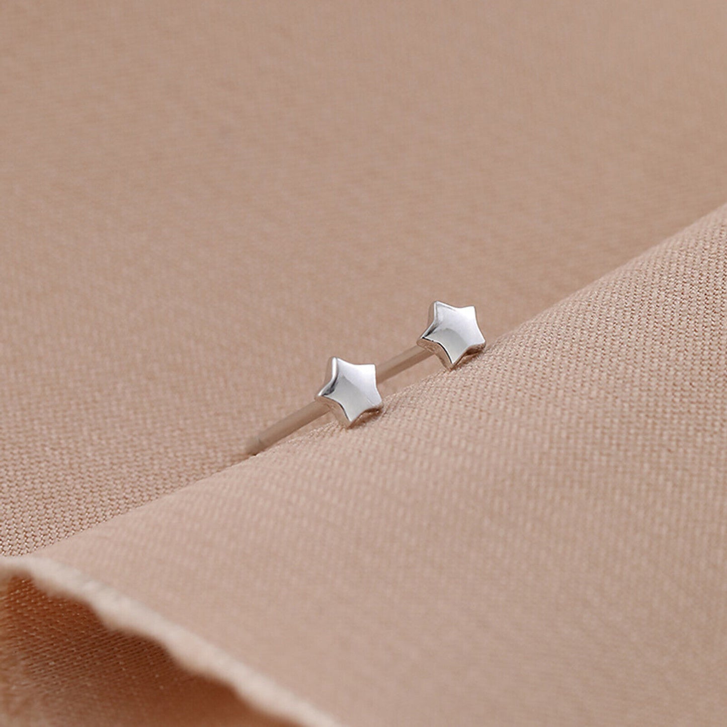 Sterling Silver 3mm Puffy Star Stud Earrings Rhodium Plating